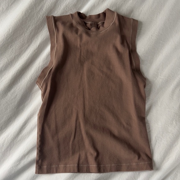 SKIMS Stretch Cotton Jersey Mock Neck Tank In Umber - Picture 2 of 4